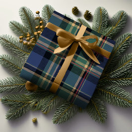 Christmas Tartan Navy Blauw Groen ID1141B Cadeaupapier