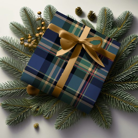 Christmas Tartan Navy Blauw Groen ID1141B Cadeaupapier