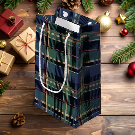 Christmas Tartan Navy Blauw Groen ID1141B Klein Cadeauzakje