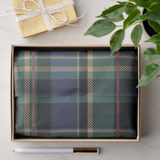 Christmas Tartan Navy Blauw Groen ID1141B Tissuepapier (Geschenk)