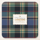 Christmas Tartan Navy Blue Green ID1141B Kartonnen Onderzetters (Voorkant)
