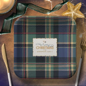 Christmas Tartan Navy Blue Green ID1141B Papieren Bordje