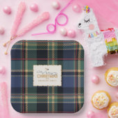 Christmas Tartan Navy Blue Green ID1141B Papieren Bordje (Feest)