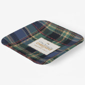 Christmas Tartan Navy Blue Green ID1141B Papieren Bordje (Gebogen)
