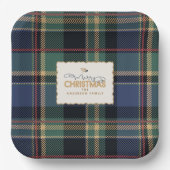 Christmas Tartan Navy Blue Green ID1141B Papieren Bordje (Voorkant)