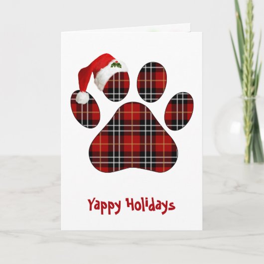 Christmas Tartan Plaid Dog Paw Print and Hat Kaart (Voorkant)