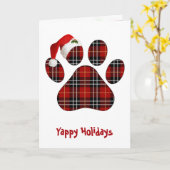 Christmas Tartan Plaid Dog Paw Print and Hat Kaart (Gele Bloem)