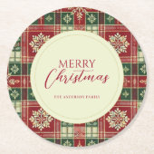 Christmas Tartan Plaid Rustic Ronde Kartonnen Onderzetter (Voorkant)