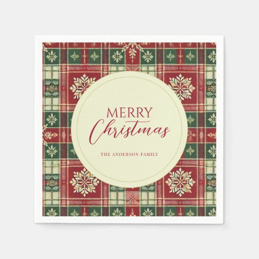 Christmas Tartan Plaid Snowflake Rustic Servet (Voorkant)