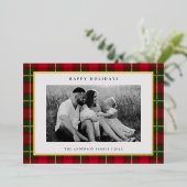 Christmas Tartan Plaid Tweezijdige Familiefoto Folie Feestdagenkaart (Staand Voorkant)