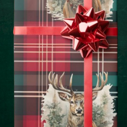 Christmas Tartan Reindeer Cadeaupapier
