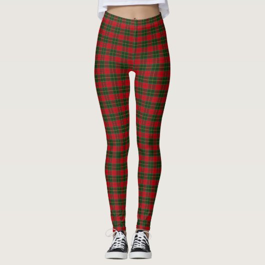 Christmas Tartan Scottish Plaid Red Green Leggings (Voorkant)