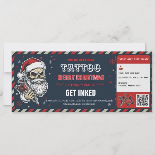 Christmas Tattoo Gift Certificate BlueCard Voucher Kaart (Voorkant)