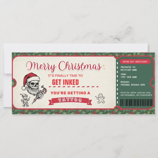Christmas Tattoo Gift Certificate Card Voucher Kaart (Voorkant)