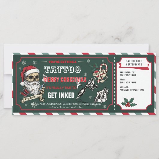 Christmas Tattoo Gift Certificate Card Voucher Kaart (Voorkant)