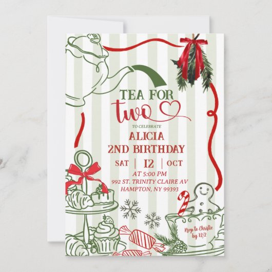 Christmas Tea 2nd Birthday Scribble Hand Drawn  Kaart (Voorkant)