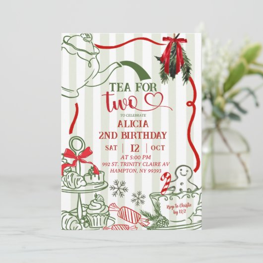 Christmas Tea 2nd Birthday Scribble Hand Drawn  Kaart (Staand voorkant)