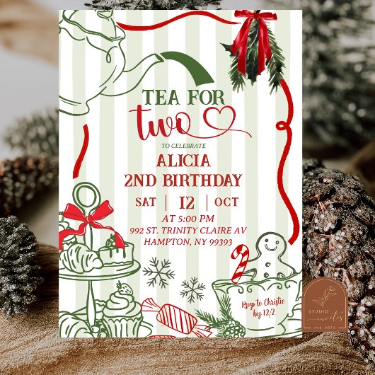 Christmas Tea 2nd Birthday Scribble Hand Drawn  Kaart