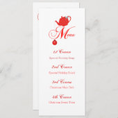 Christmas Tea Custom Menu Rode theepot Kaart (Voorkant / Achterkant)