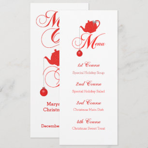 Christmas Tea Custom Menu Rode theepot Kaart