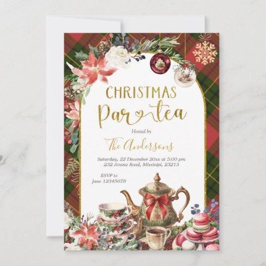 Christmas Tea Holiday Party Invitation Kaart (Voorkant)