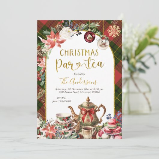 Christmas Tea Holiday Party Invitation Kaart (Staand voorkant)
