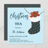  Christmas Tea Holly’s Boots Cat Party Invitation Kaart (Voorkant / Achterkant)