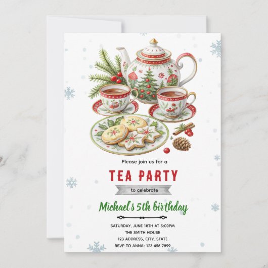 Christmas tea party invitation kaart (Voorkant)