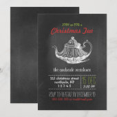 Christmas Tea Party  Krijtbord Theepot Rood Kaart (Voorkant / Achterkant)