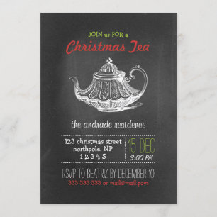 Christmas Tea Party  Krijtbord Theepot Rood Kaart
