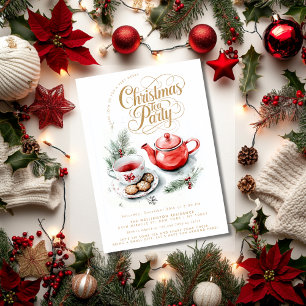 Christmas Tea Party Minimalist Elegant Feest Kaart