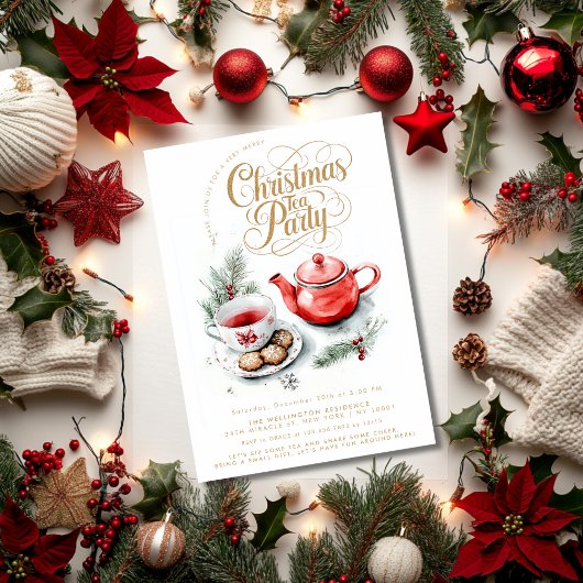 Christmas Tea Party Minimalist Elegant Feest Kaart