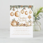 Christmas Tea Party Minimalistisch Elegant Goud Kaart (Staand voorkant)