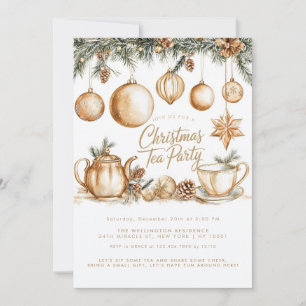 Christmas Tea Party Minimalistisch Elegant Goud Kaart