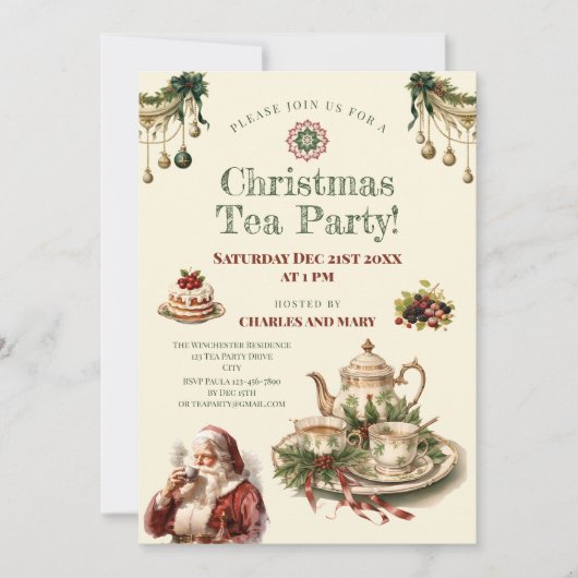 Christmas Tea Party Uitnodiging Sjabloon (Voorkant)