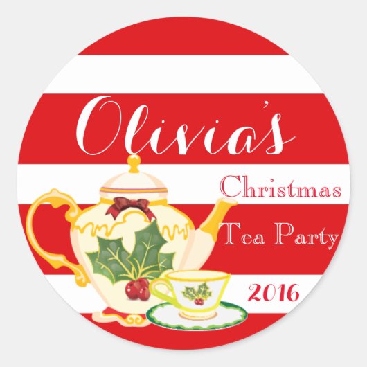 Christmas Tea Party Uitnodiging Sticker Favor labe (Voorkant)