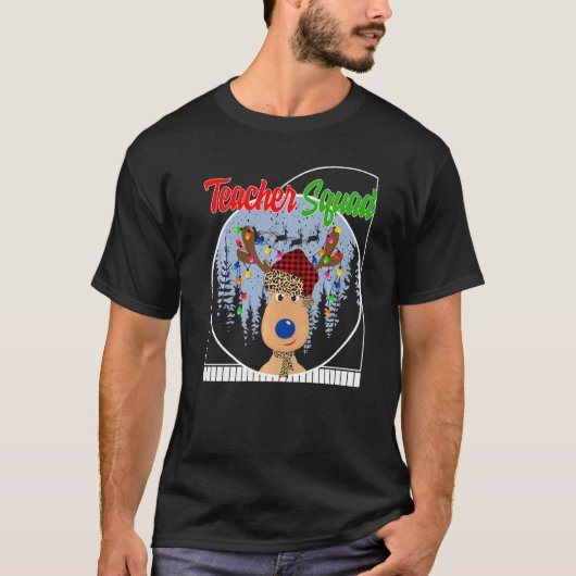 Christmas Teacher Squad Reindeer Santa Hat Teacher T-shirt (Voorkant)