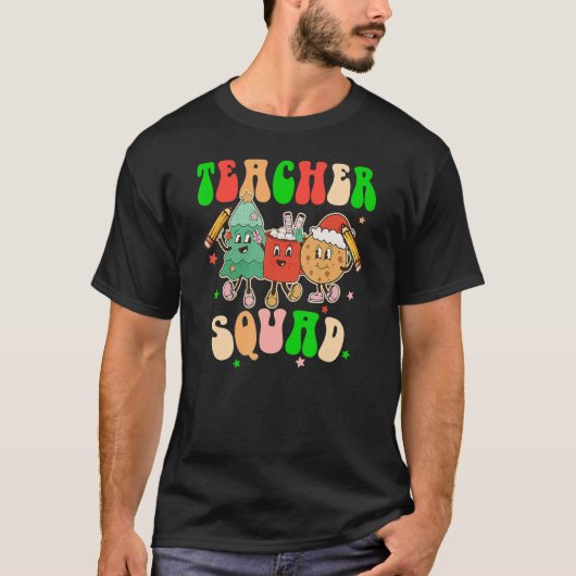 Christmas Teacher Squad Retro Groovy Xmas Teacher  T-shirt (Voorkant)