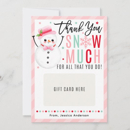 Christmas Teacher Thank You Pink Gift Card Holder Kaart (Voorkant)