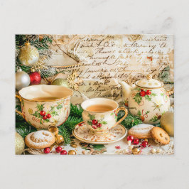 Christmas Teapot Set with Pine Green and Ornaments Briefkaart
