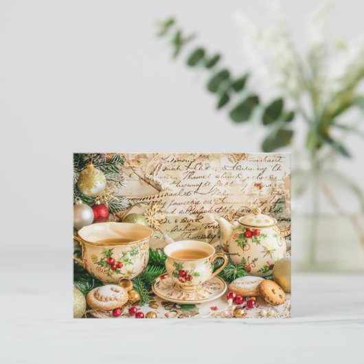 Christmas Teapot Set with Pine Green and Ornaments Briefkaart (Staand voorkant)