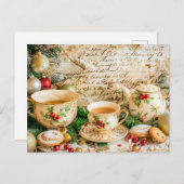 Christmas Teapot Set with Pine Green and Ornaments Briefkaart (Voorkant / Achterkant)