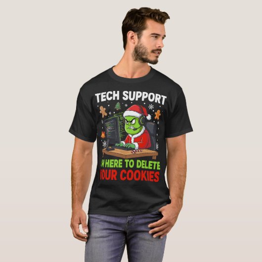Christmas Tech Support Here to Delete Cookies T-shirt (Voorkant volledig)