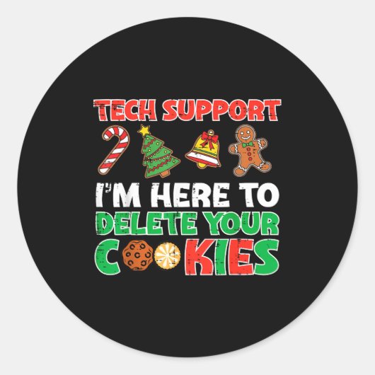 Christmas Tech Suprt Delete Cookies Funny Xmas Men Ronde Sticker (Voorkant)