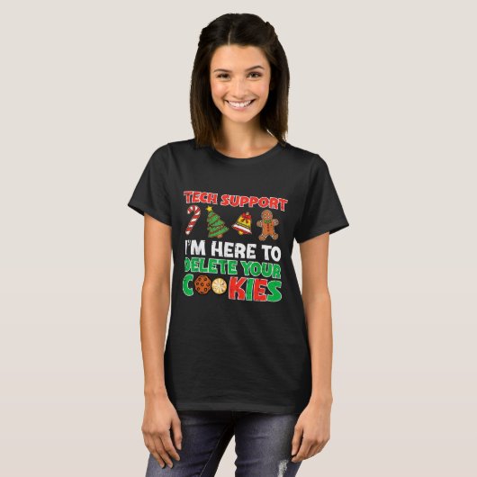Christmas Tech Suprt Delete Cookies Funny Xmas Men T-shirt (Voorkant volledig)