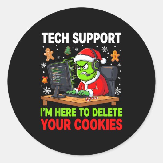 Christmas Tech Suprt Here To Delete Cookies Holida Ronde Sticker (Voorkant)