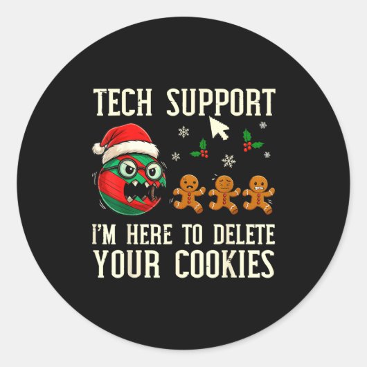 Christmas Tech Suprt Here To Delete Cookies It Men Ronde Sticker (Voorkant)