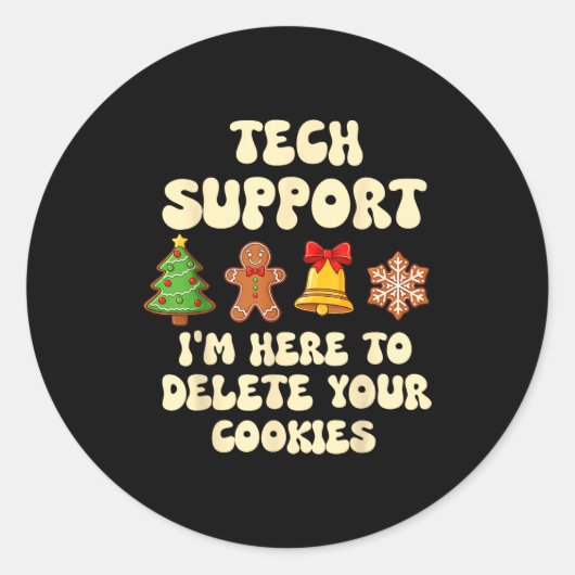 Christmas Tech Suprt Here To Delete Cookies Xmas G Ronde Sticker (Voorkant)