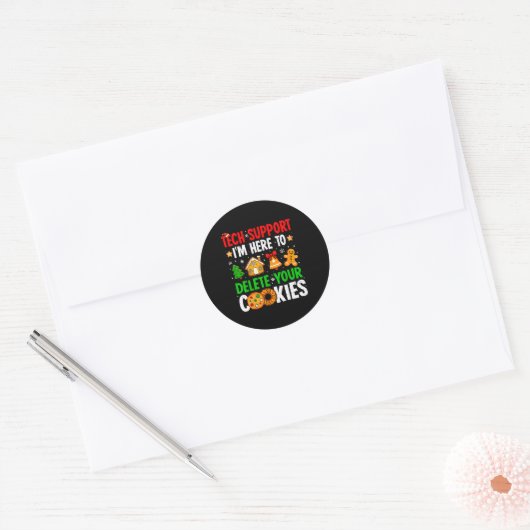Christmas Tech Suprt Here To Delete Cookies Xmas M Ronde Sticker (Envelop)