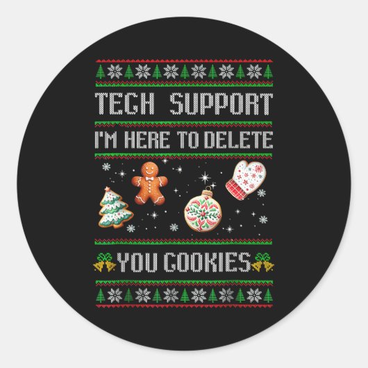 Christmas Tech Suprt Here To Delete Cookies Xmas M Ronde Sticker (Voorkant)